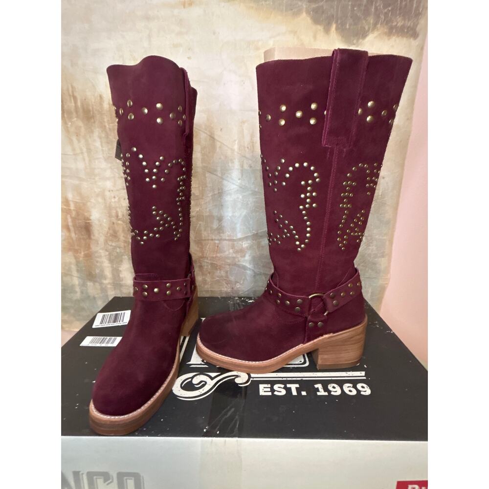Dingo Troubadour Women's Burgundy Suede Studded Tall Western Boot Round Toe 9.5M - Picture 3 of 16